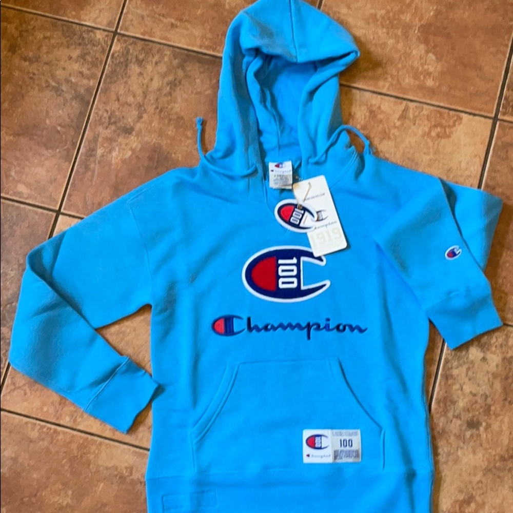 Champion anniversary hoodie-light blue XS NEW